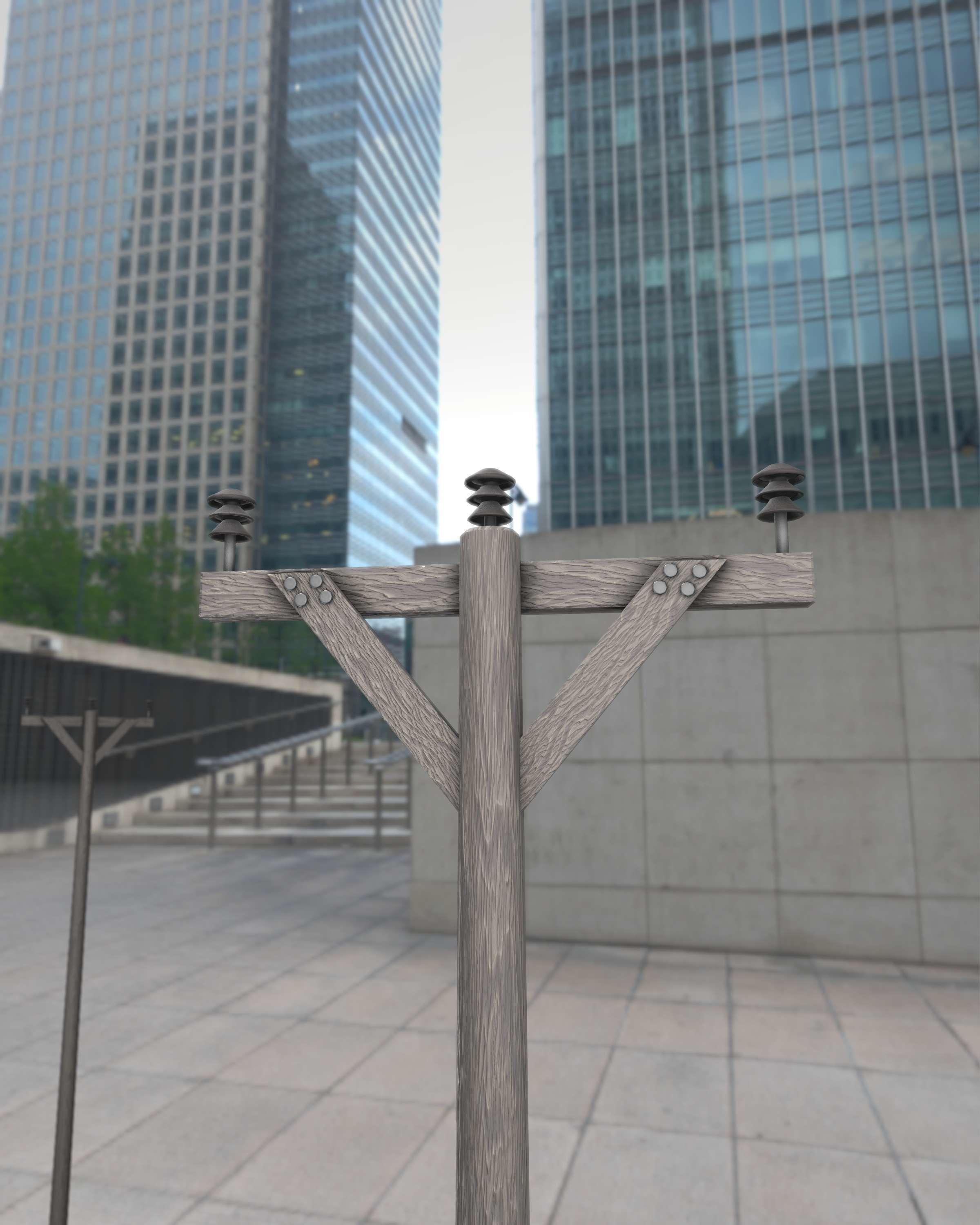 Wooden Electricity Pylon - Object 015 Low-poly 3D model_4