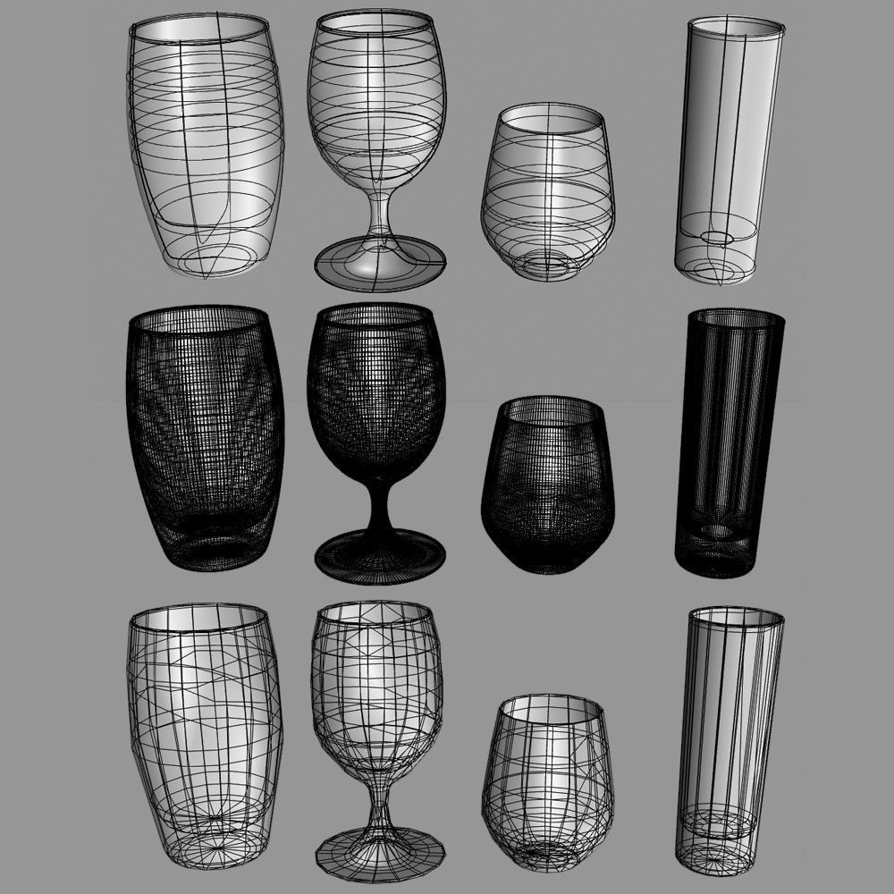 GLASSES SET of wine Low-poly 3D model_4