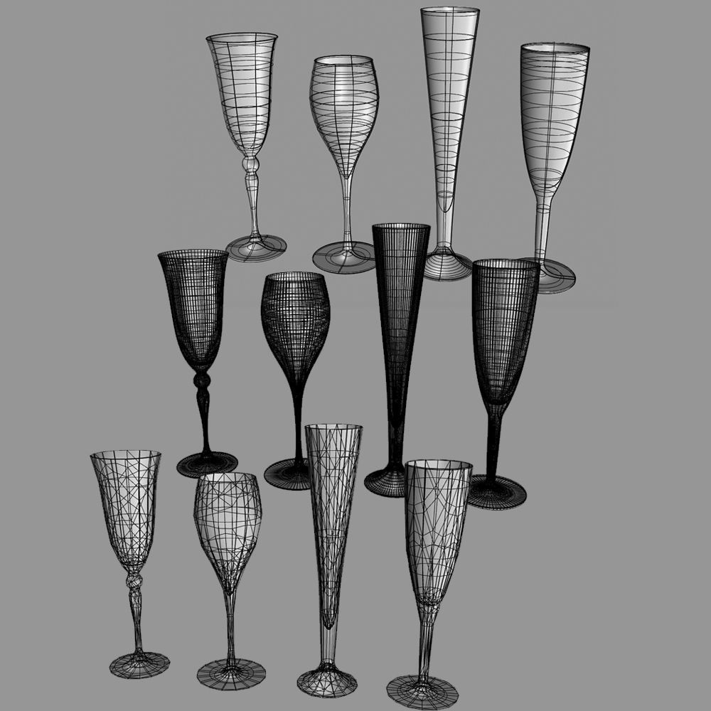 GLASSES SET of wine Low-poly 3D model_2
