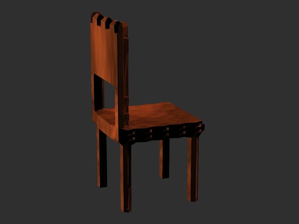Classic wooden castle chair Low-poly 3D model_3