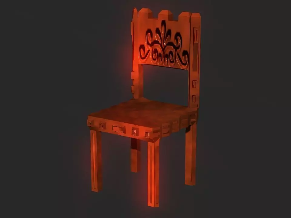 Classic wooden castle chair Low-poly 3D model_0