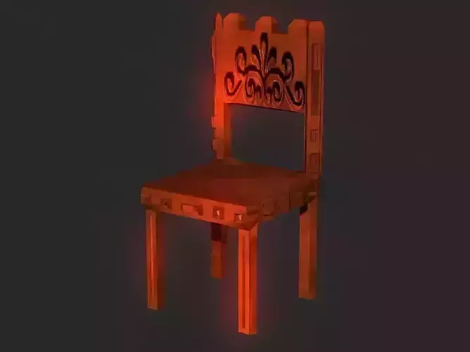 Classic wooden castle chair Low-poly 3D model