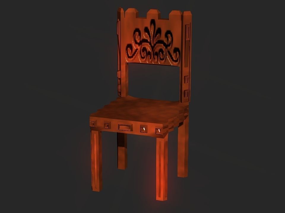 Classic wooden castle chair Low-poly 3D model_1