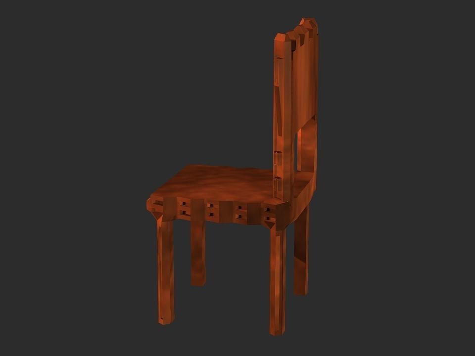 Classic wooden castle chair Low-poly 3D model_14