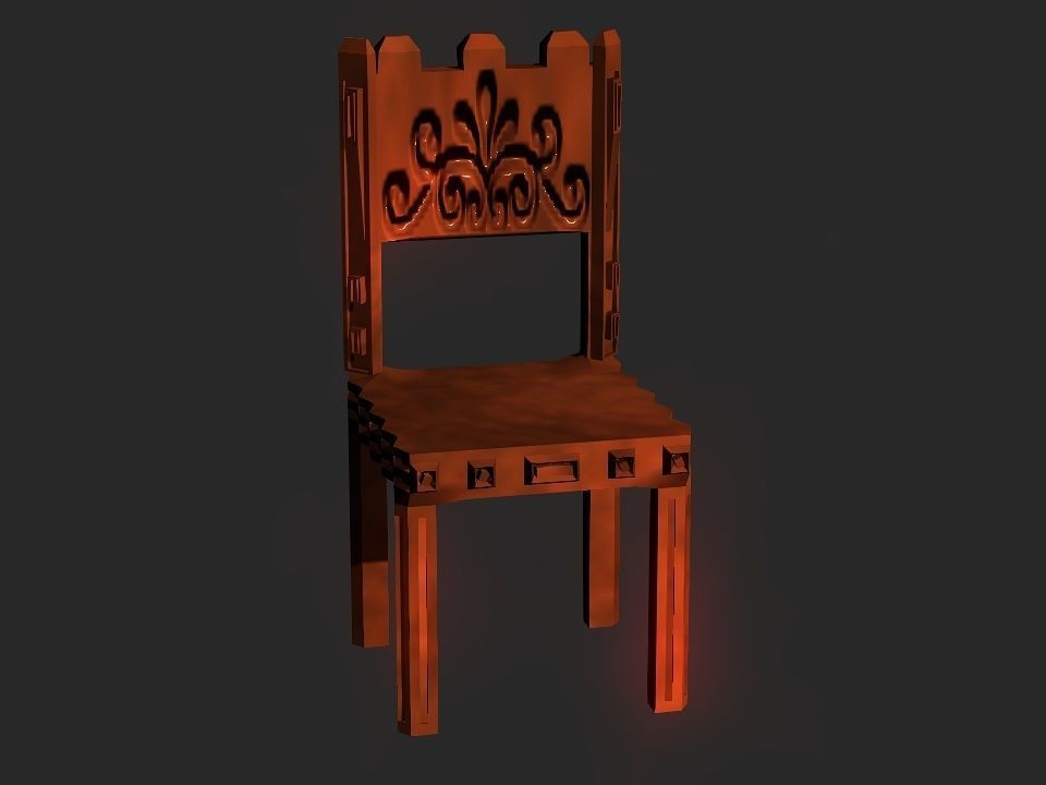 Classic wooden castle chair Low-poly 3D model_27