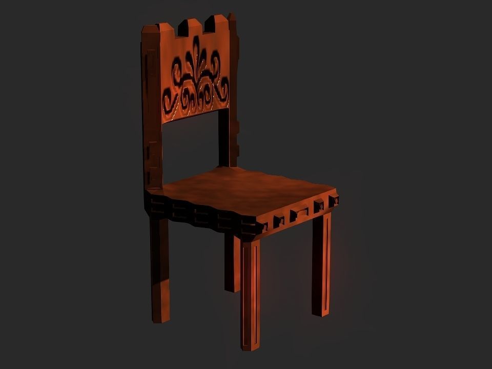 Classic wooden castle chair Low-poly 3D model_30