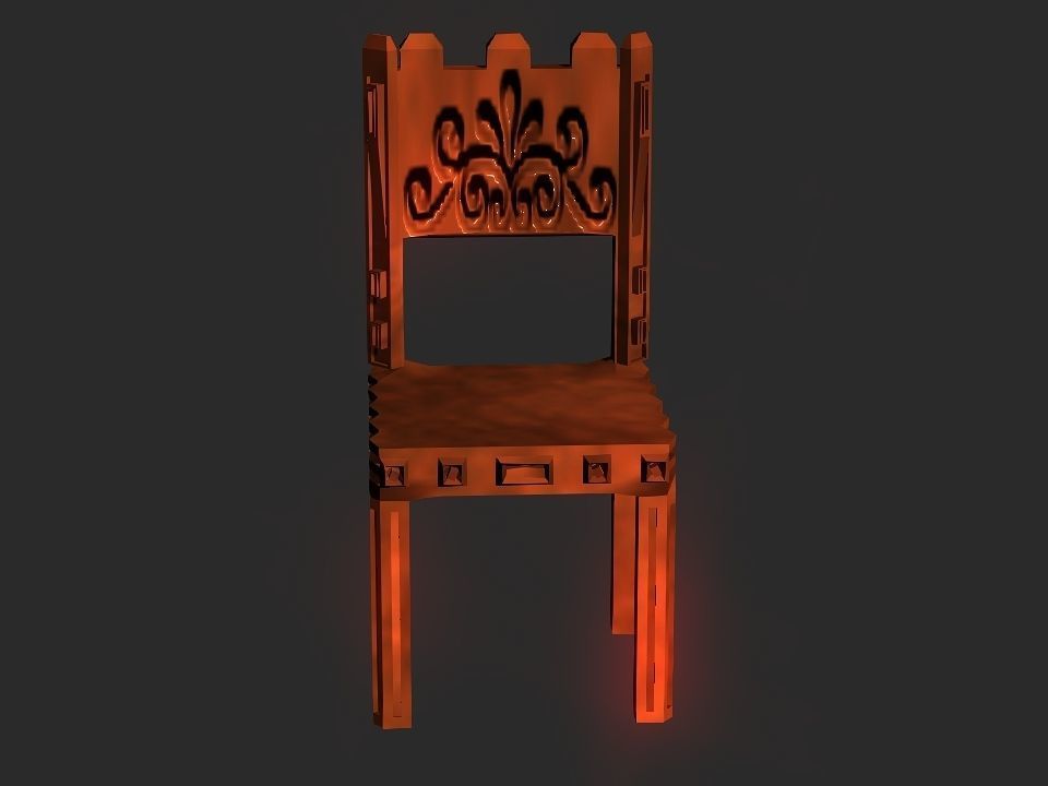 Classic wooden castle chair Low-poly 3D model_23