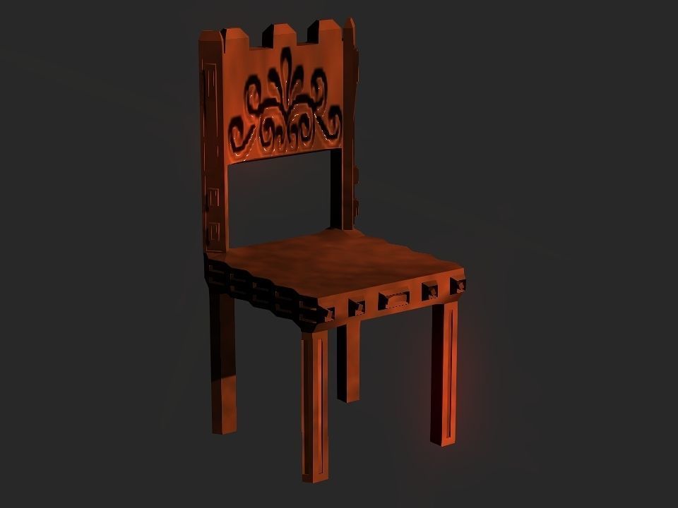 Classic wooden castle chair Low-poly 3D model_29