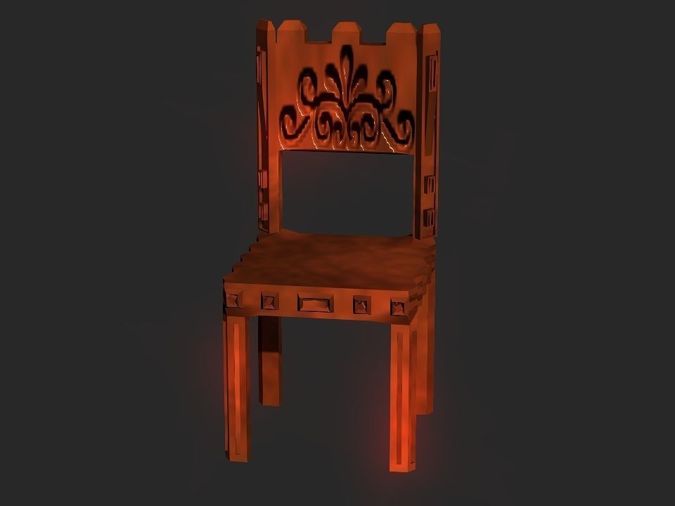 Classic wooden castle chair Low-poly 3D model_12