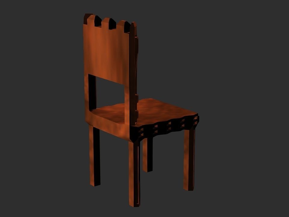 Classic wooden castle chair Low-poly 3D model_4