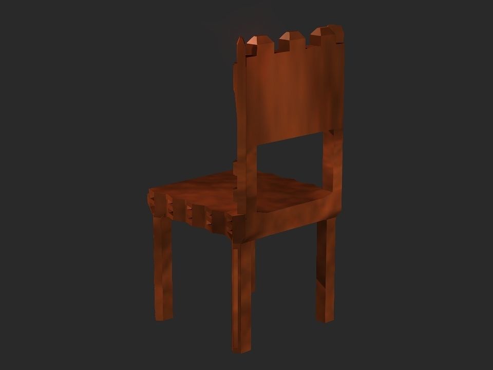 Classic wooden castle chair Low-poly 3D model_11