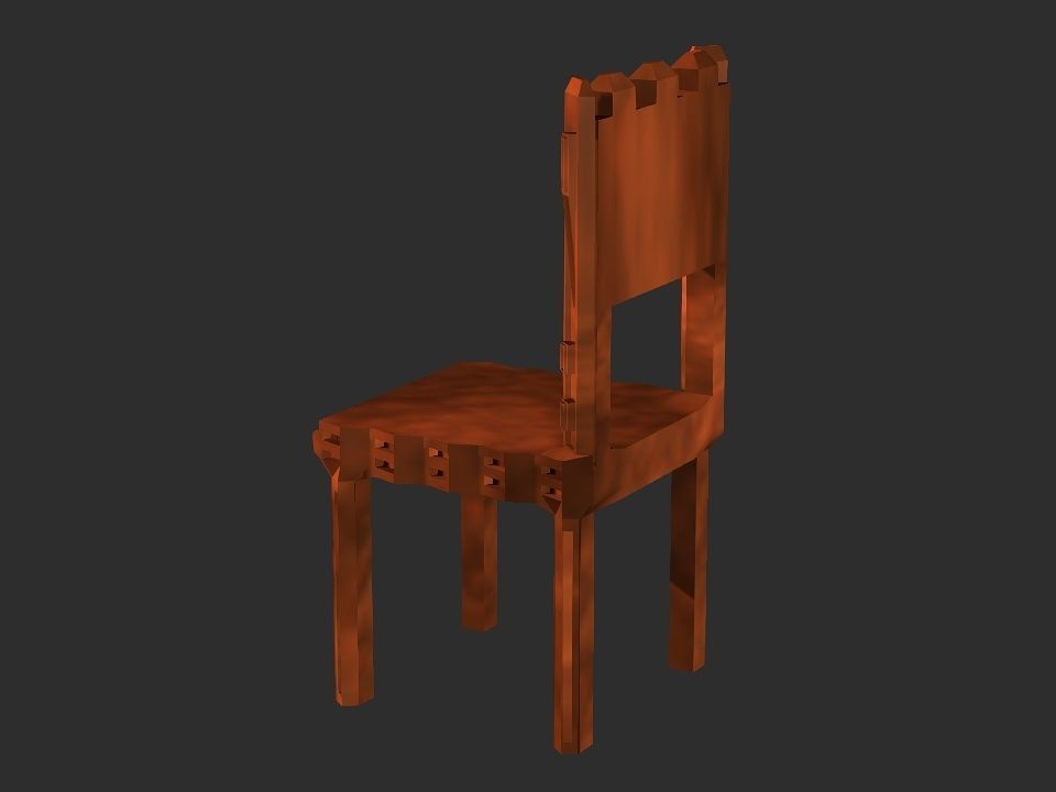Classic wooden castle chair Low-poly 3D model_13