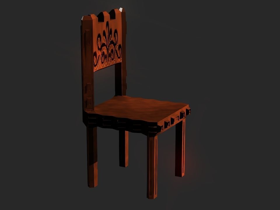 Classic wooden castle chair Low-poly 3D model_31