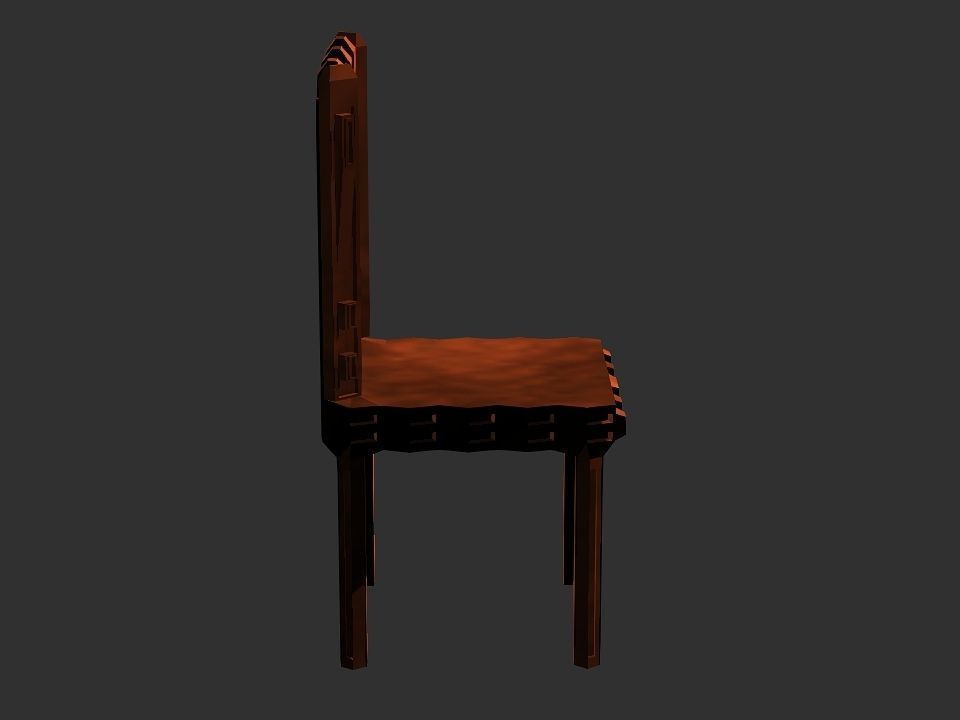 Classic wooden castle chair Low-poly 3D model_2