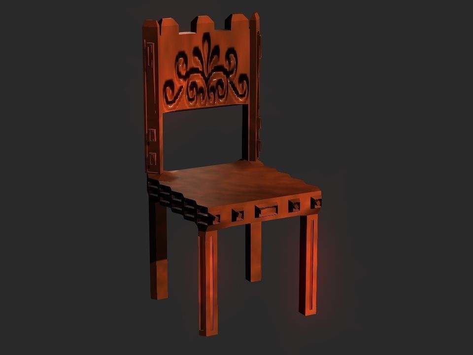 Classic wooden castle chair Low-poly 3D model_28