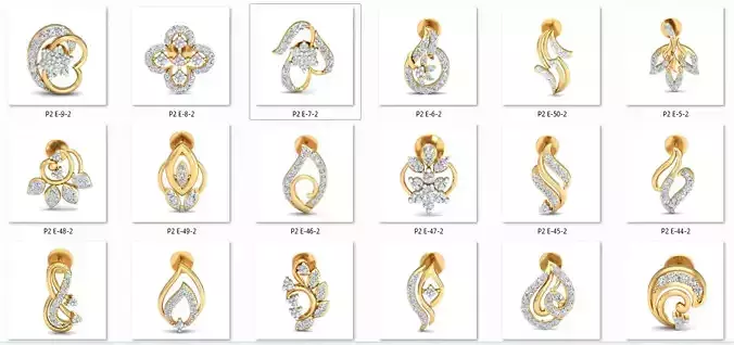 50 Women Earrings 3dm stl render details bulk collection 