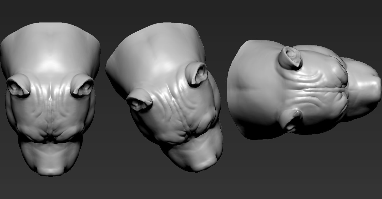 Pitbull three different colored dog heads 3D print model_3