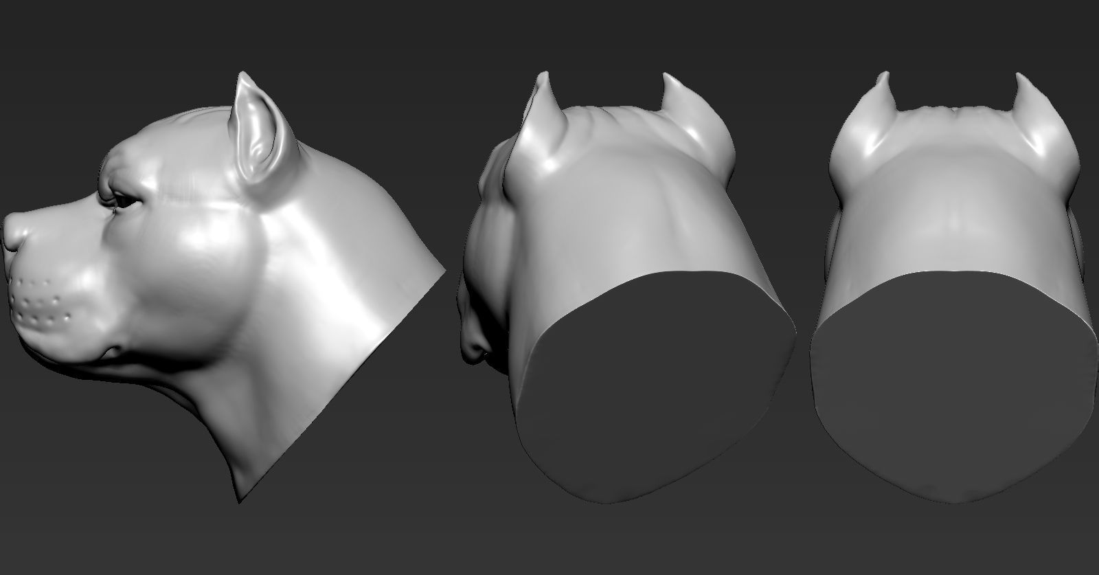 Pitbull three different colored dog heads 3D print model_4