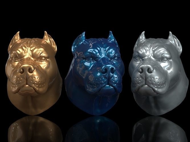 Pitbull three different colored dog heads 3D print model
