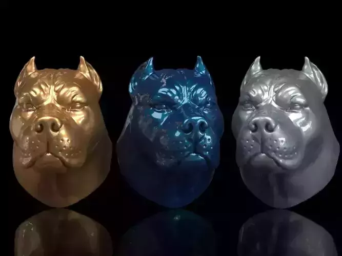 Pitbull three different colored dog heads 3D print model
