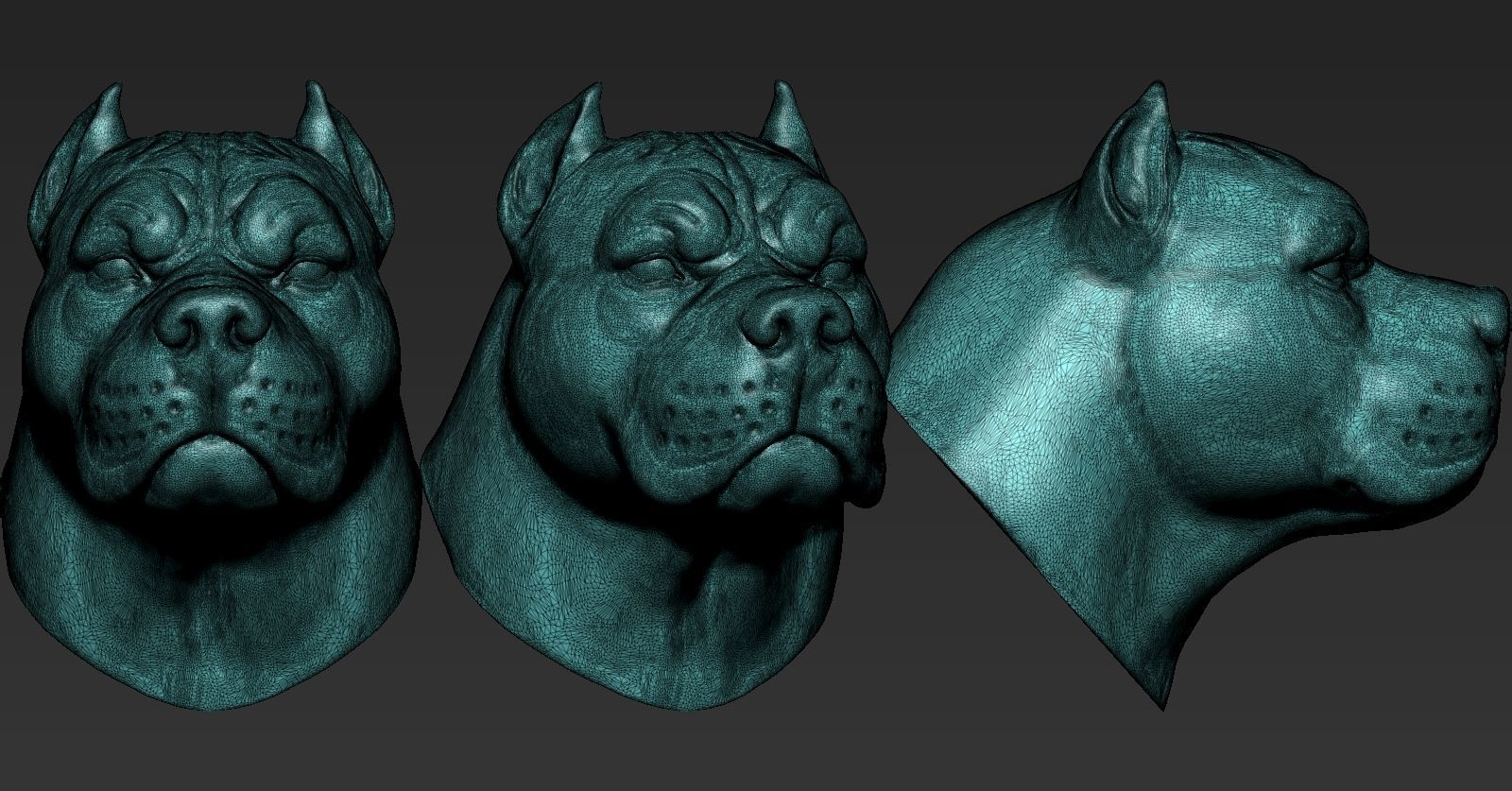 Pitbull three different colored dog heads 3D print model_6