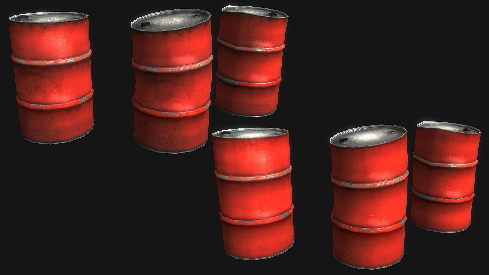 Metal Barrels Collection Low-poly 3D model_2