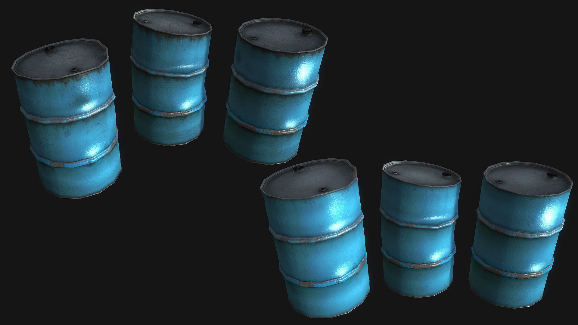 Metal Barrels Collection Low-poly 3D model_6