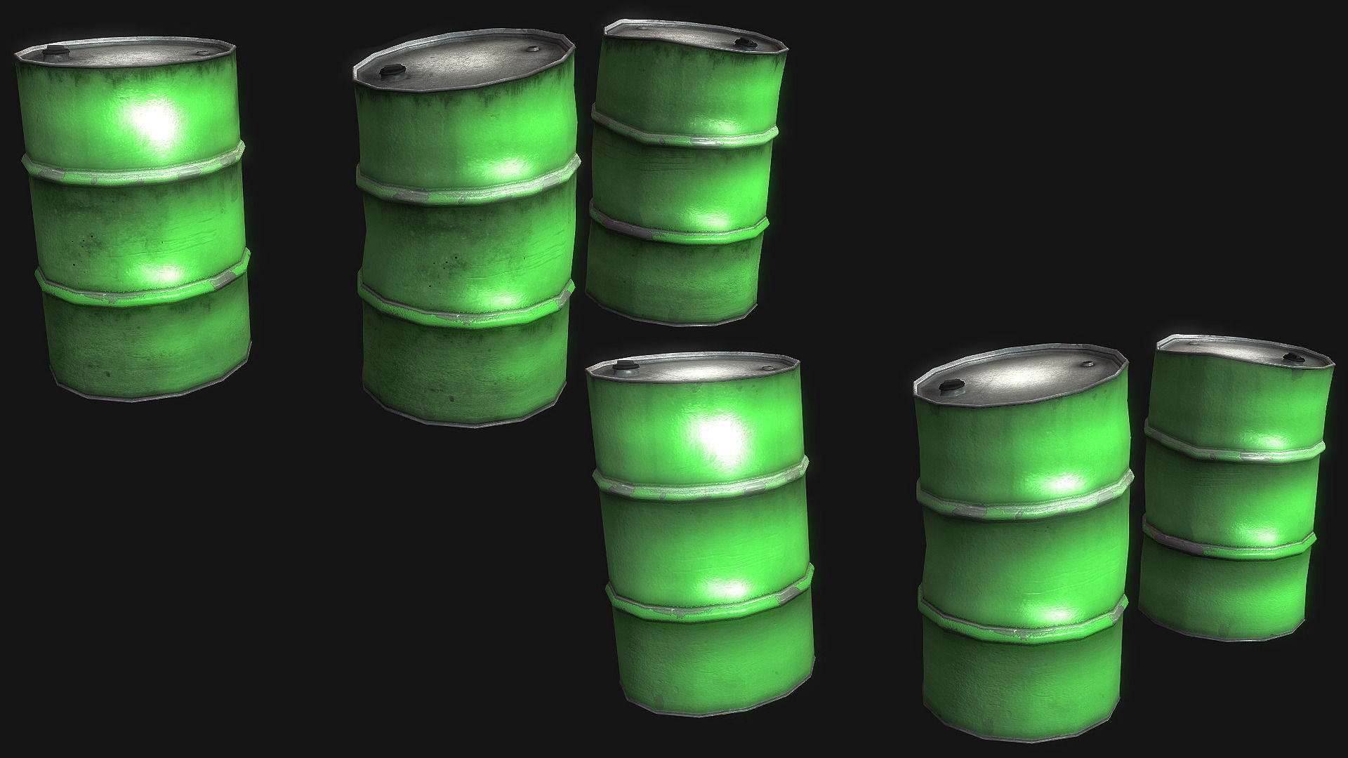 Metal Barrels Collection Low-poly 3D model_5
