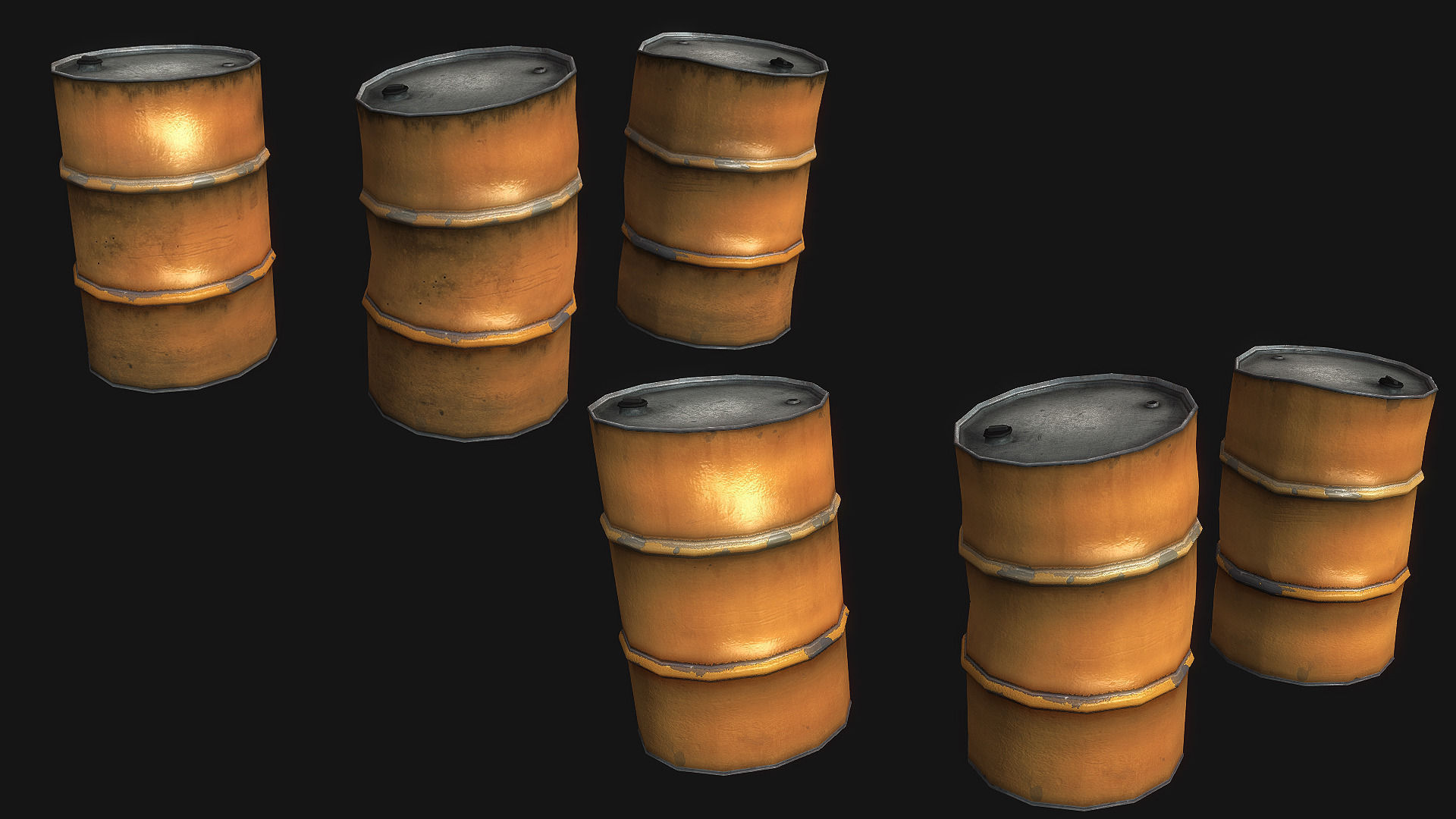Metal Barrels Collection Low-poly 3D model_4