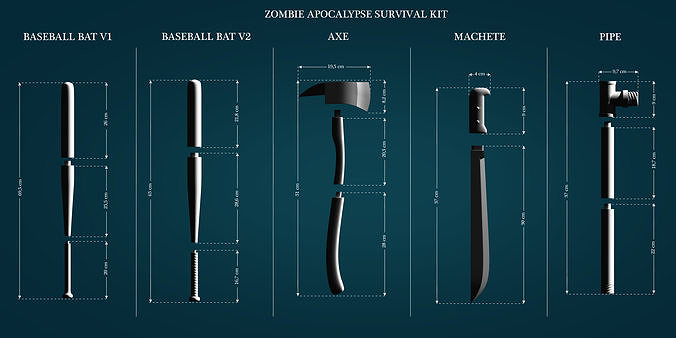  Zombie Apocalypse Survival Kit Melee Weapons 3D print model