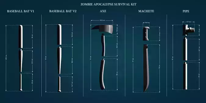 Zombie Apocalypse Survival Kit Melee Weapons 3D print model