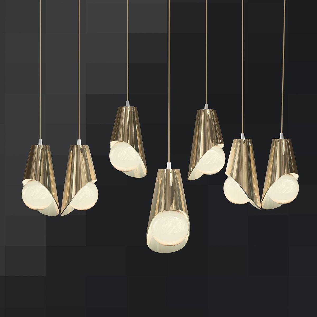 Hanging cocoons of brass and crystal 3D model_1