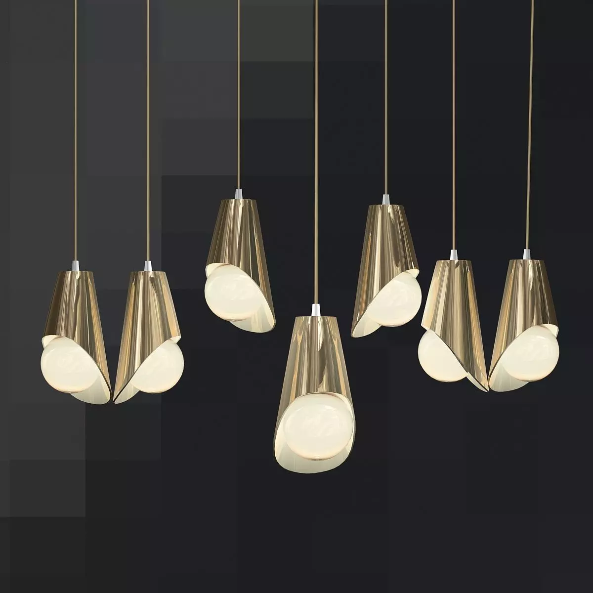 Hanging cocoons of brass and crystal 3D model_0