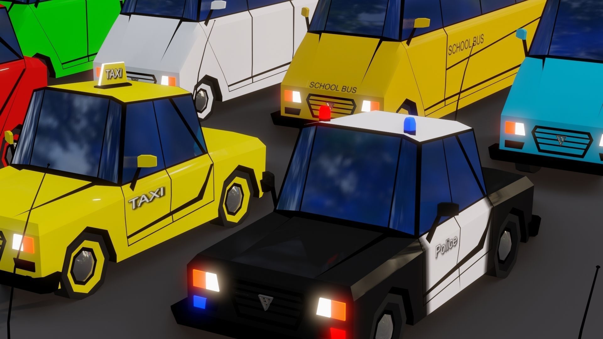 Free Affekta Concept Toon Cars Pack - lowpoly textured gameready Low-poly 3D model_4