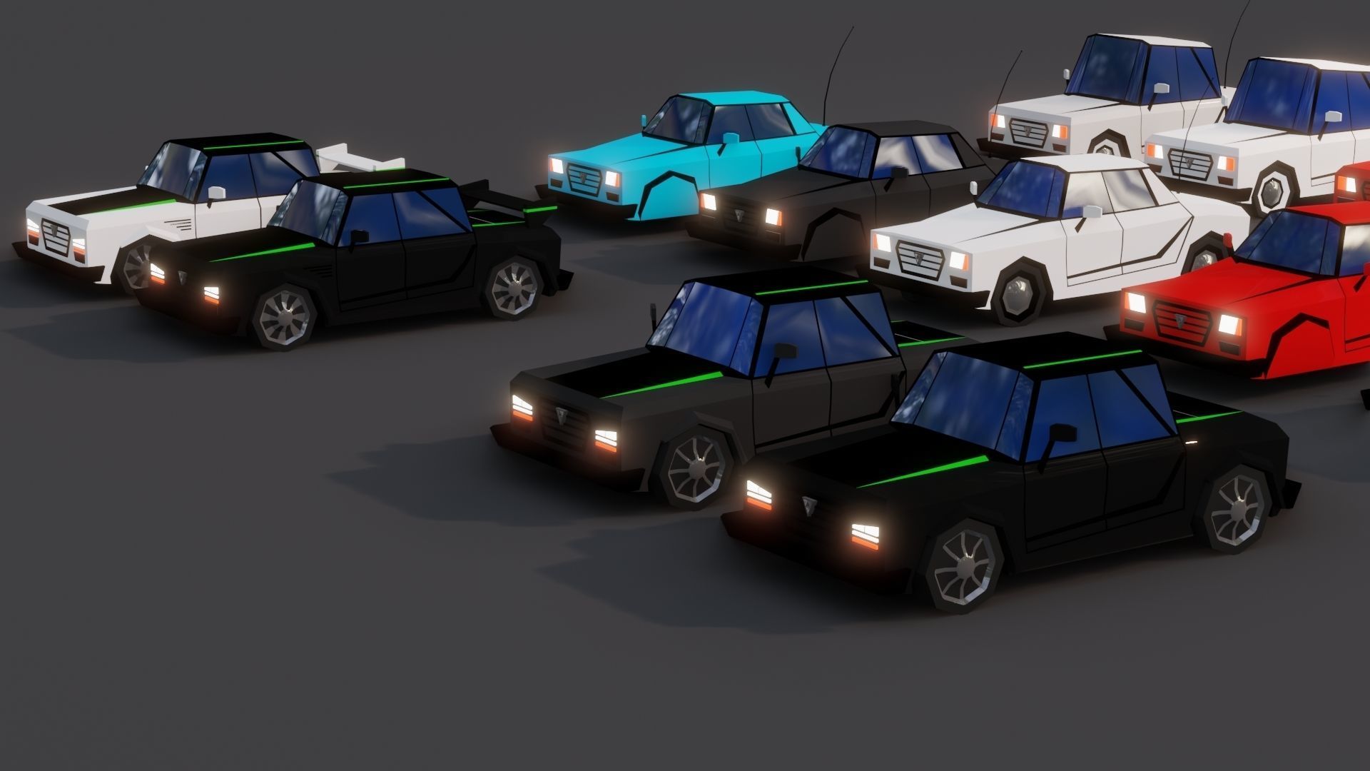 Free Affekta Concept Toon Cars Pack - lowpoly textured gameready Low-poly 3D model_15