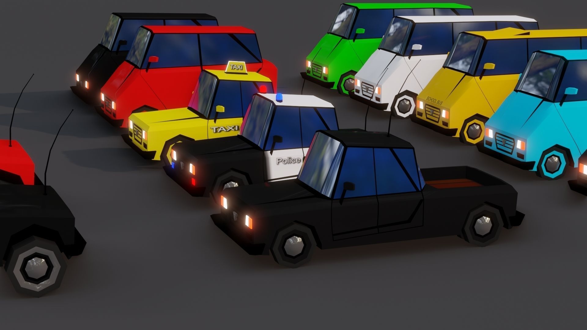 Free Affekta Concept Toon Cars Pack - lowpoly textured gameready Low-poly 3D model_22