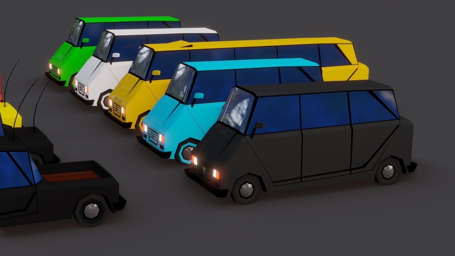 Free Affekta Concept Toon Cars Pack - lowpoly textured gameready Low-poly 3D model_14