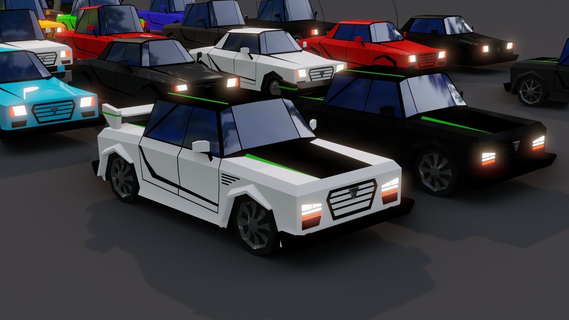 Free Affekta Concept Toon Cars Pack - lowpoly textured gameready Low-poly 3D model_1