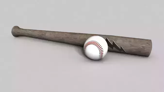 Baseball bat and ball Low-poly 3D model