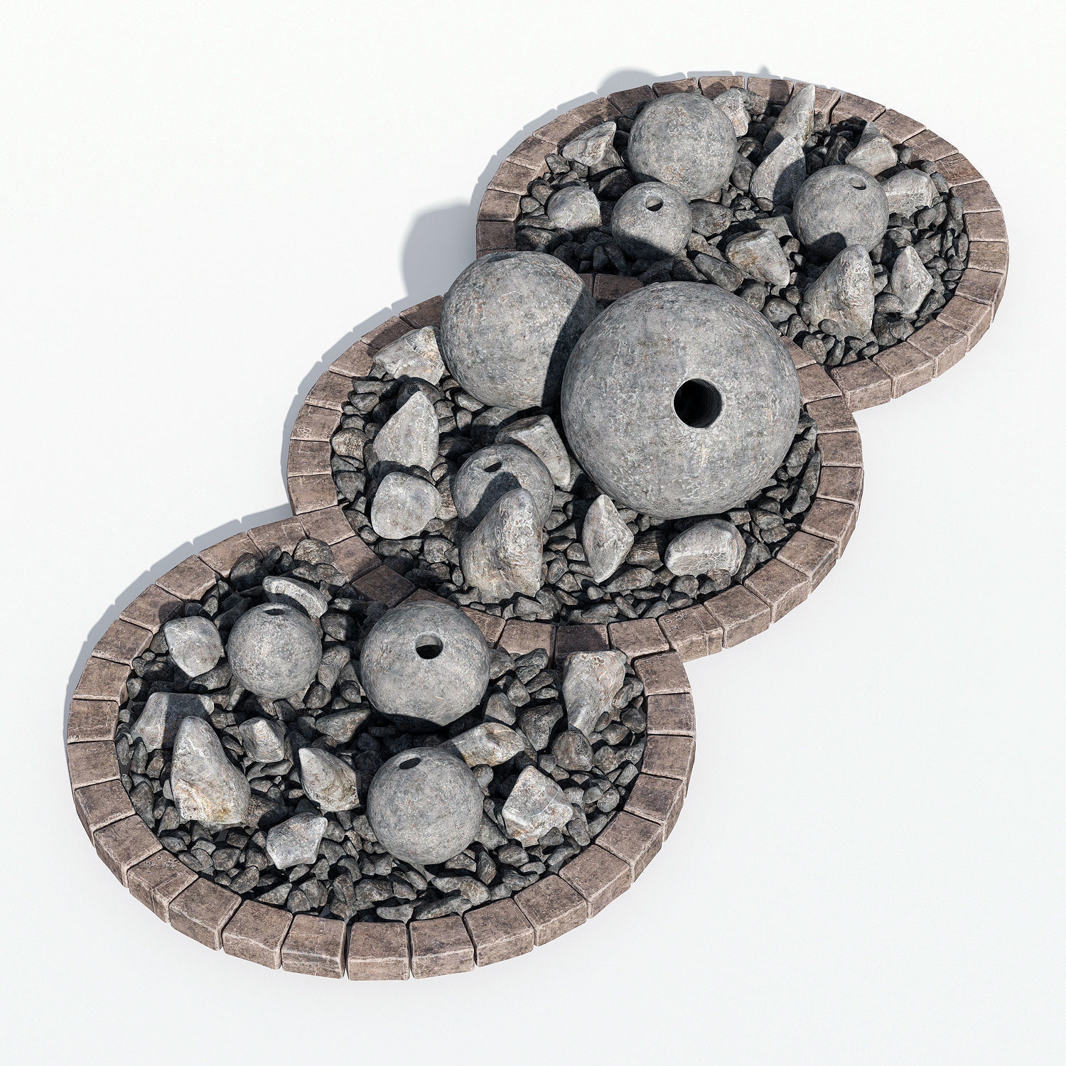 Flowerbed sphere stone decor 3D model_2