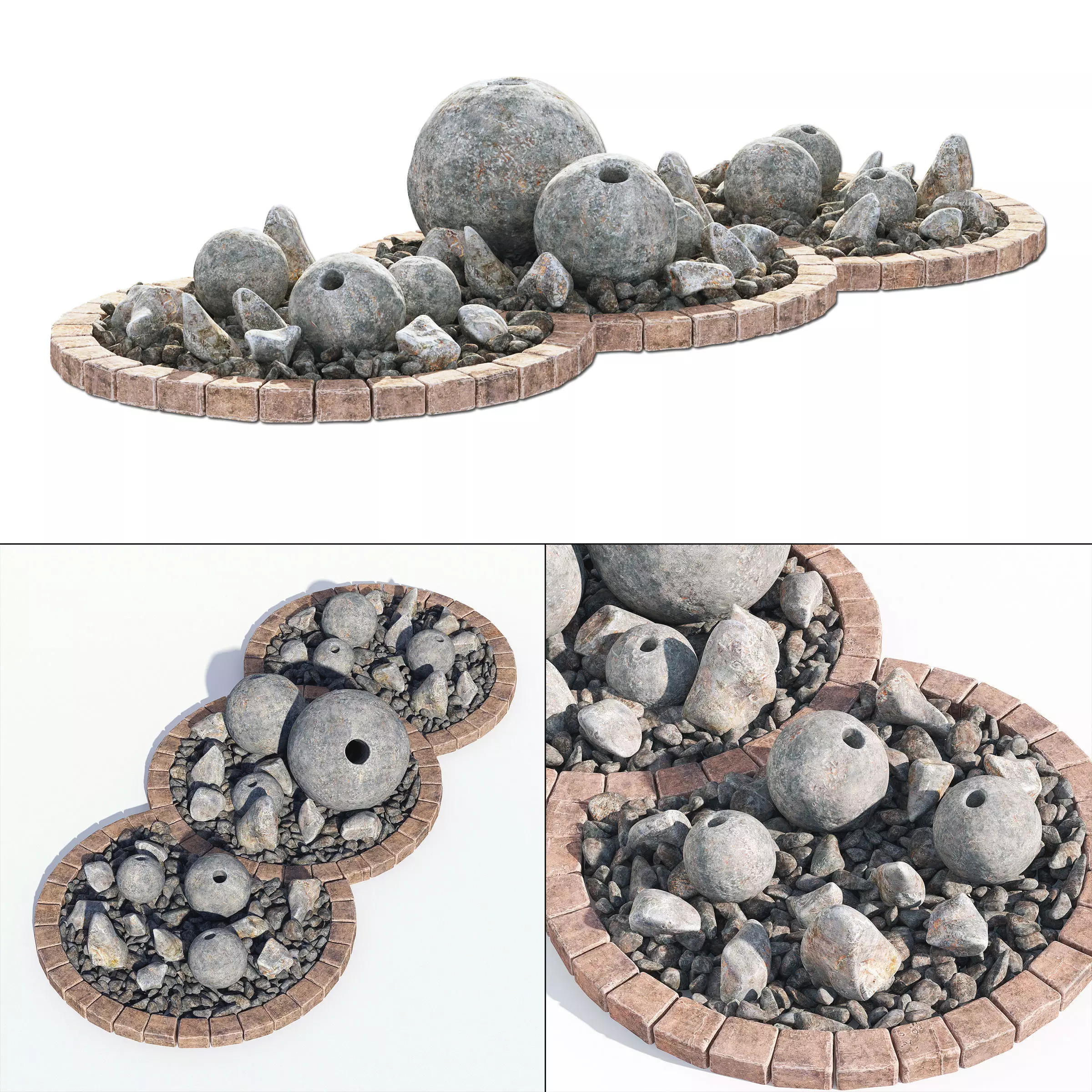 Flowerbed sphere stone decor 3D model_0