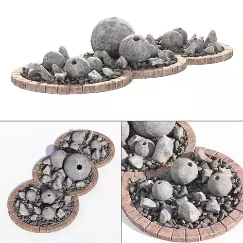 Flowerbed sphere stone decor 3D model