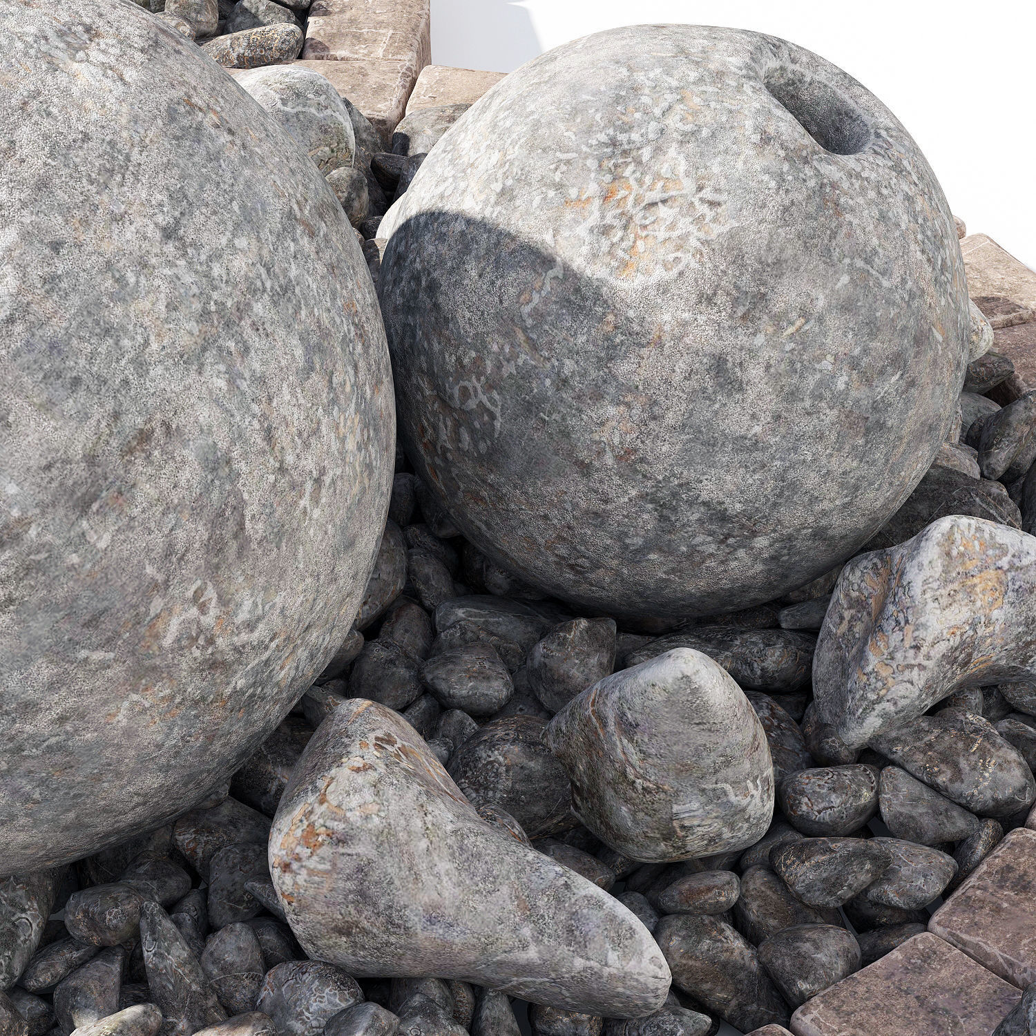 Flowerbed sphere stone decor 3D model_6