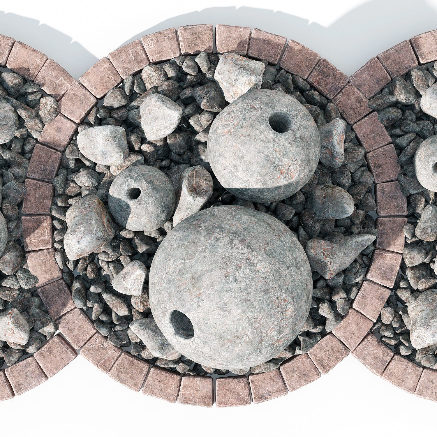 Flowerbed sphere stone decor 3D model_5