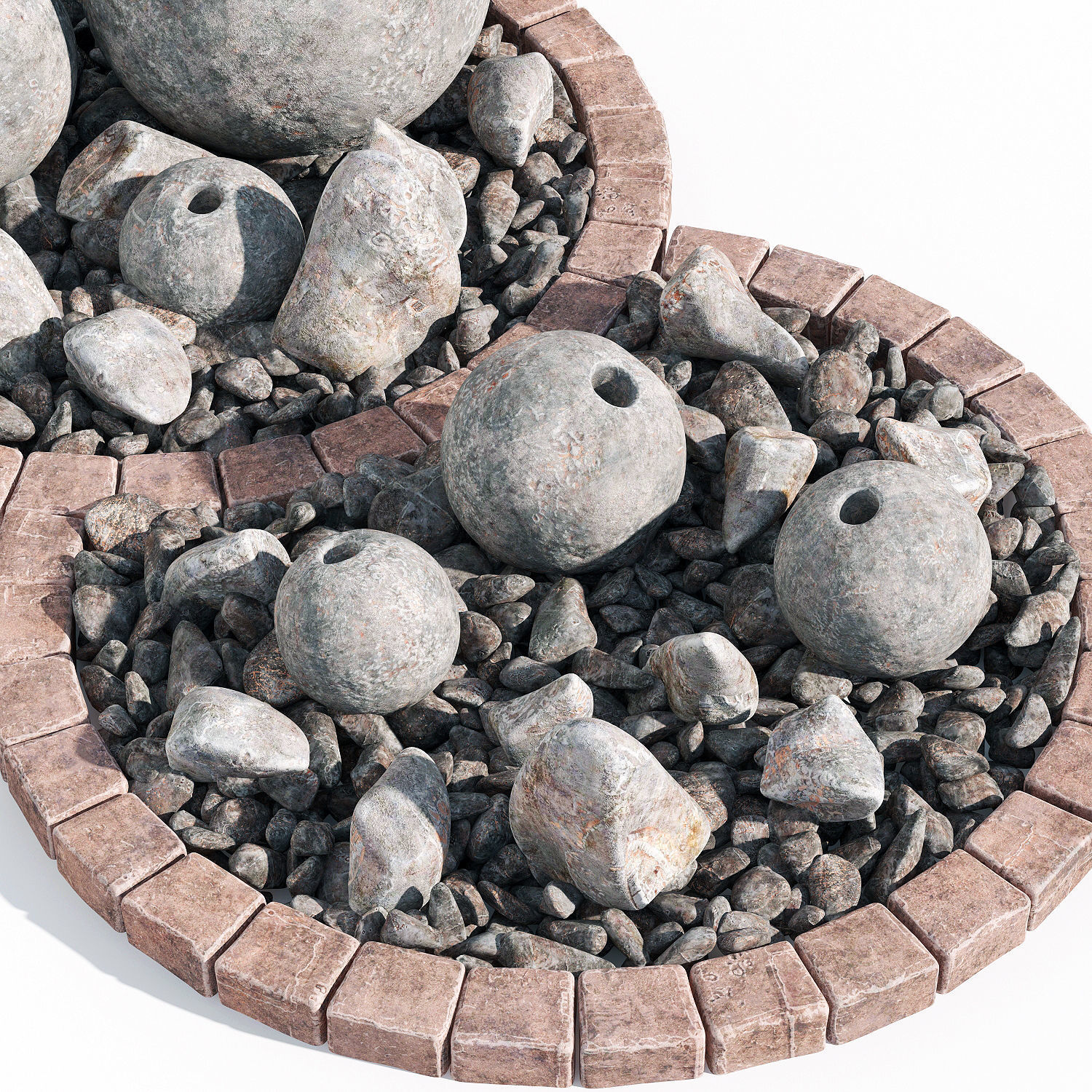 Flowerbed sphere stone decor 3D model_3