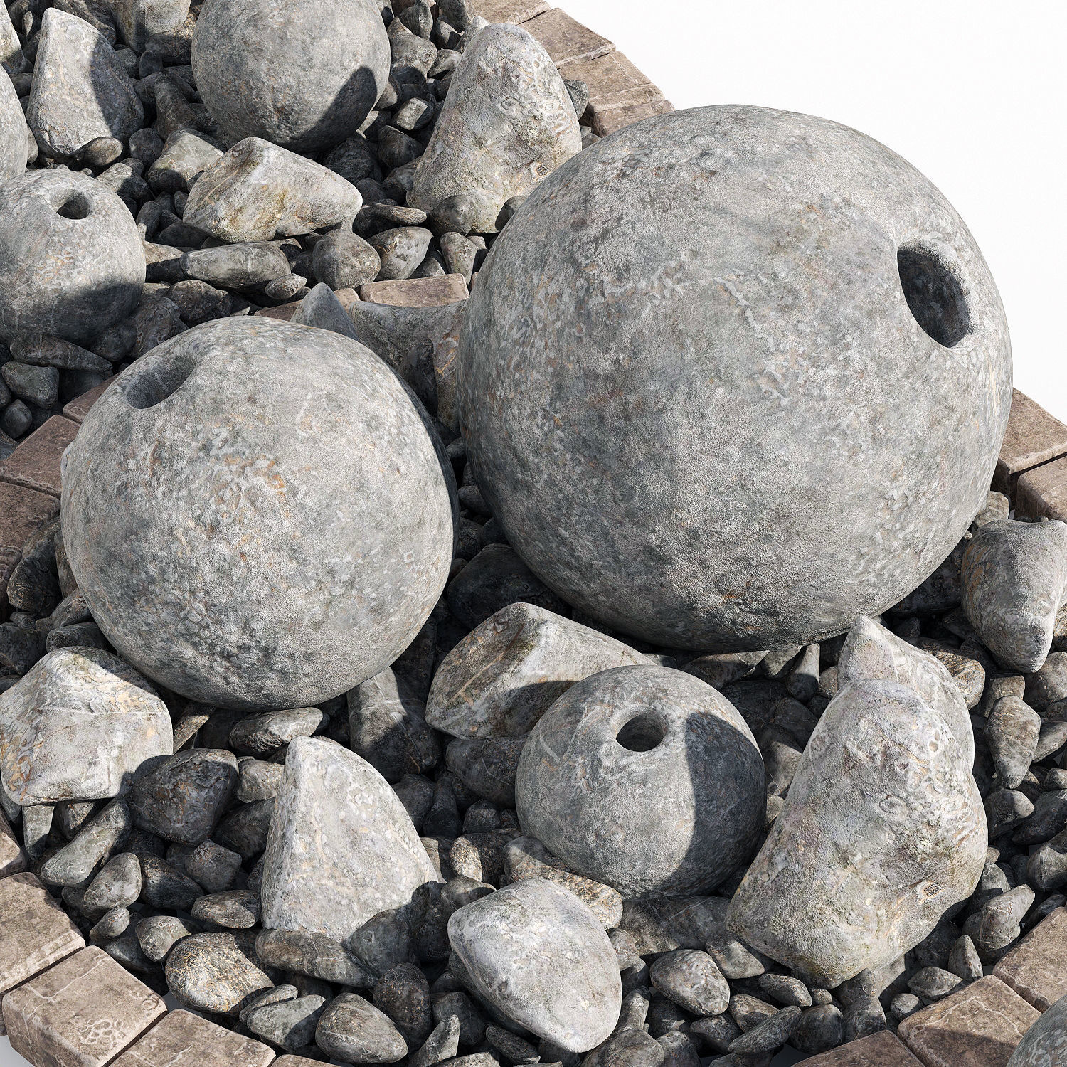 Flowerbed sphere stone decor 3D model_1