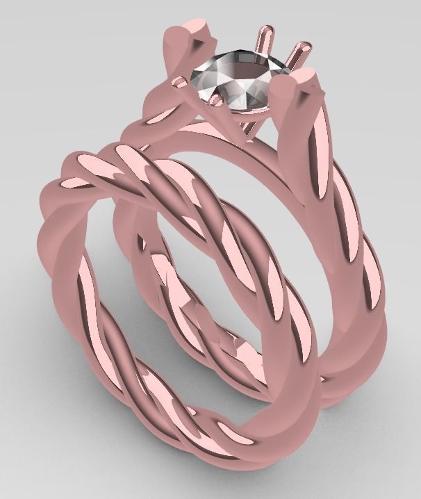 Engagement 2 rose gold twisted diamond ring set Free 3D print model