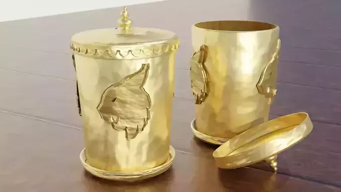 Ancient carved or graved vintage real golden cup
