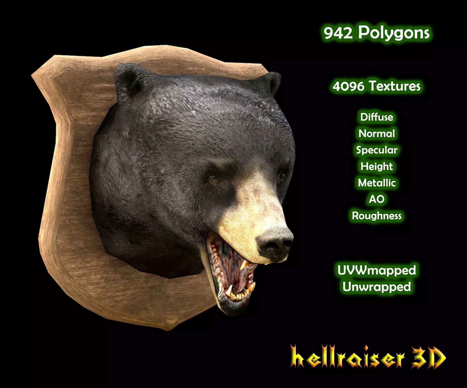 Bear Head - PBR - Textured Low-poly 3D model_0
