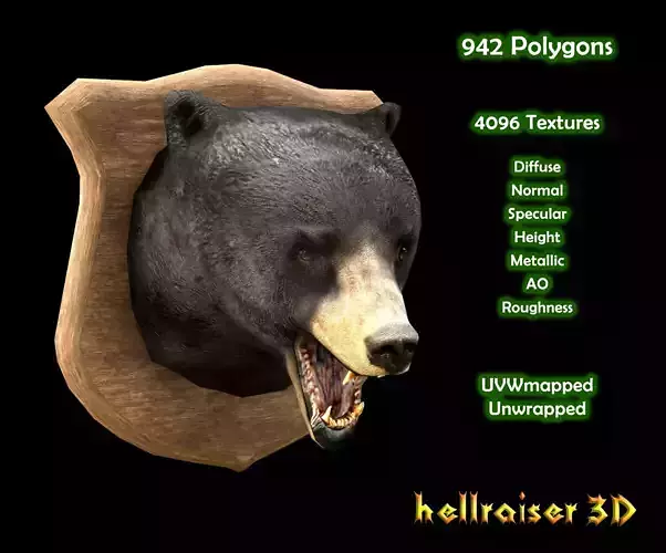 Bear Head - PBR - Textured